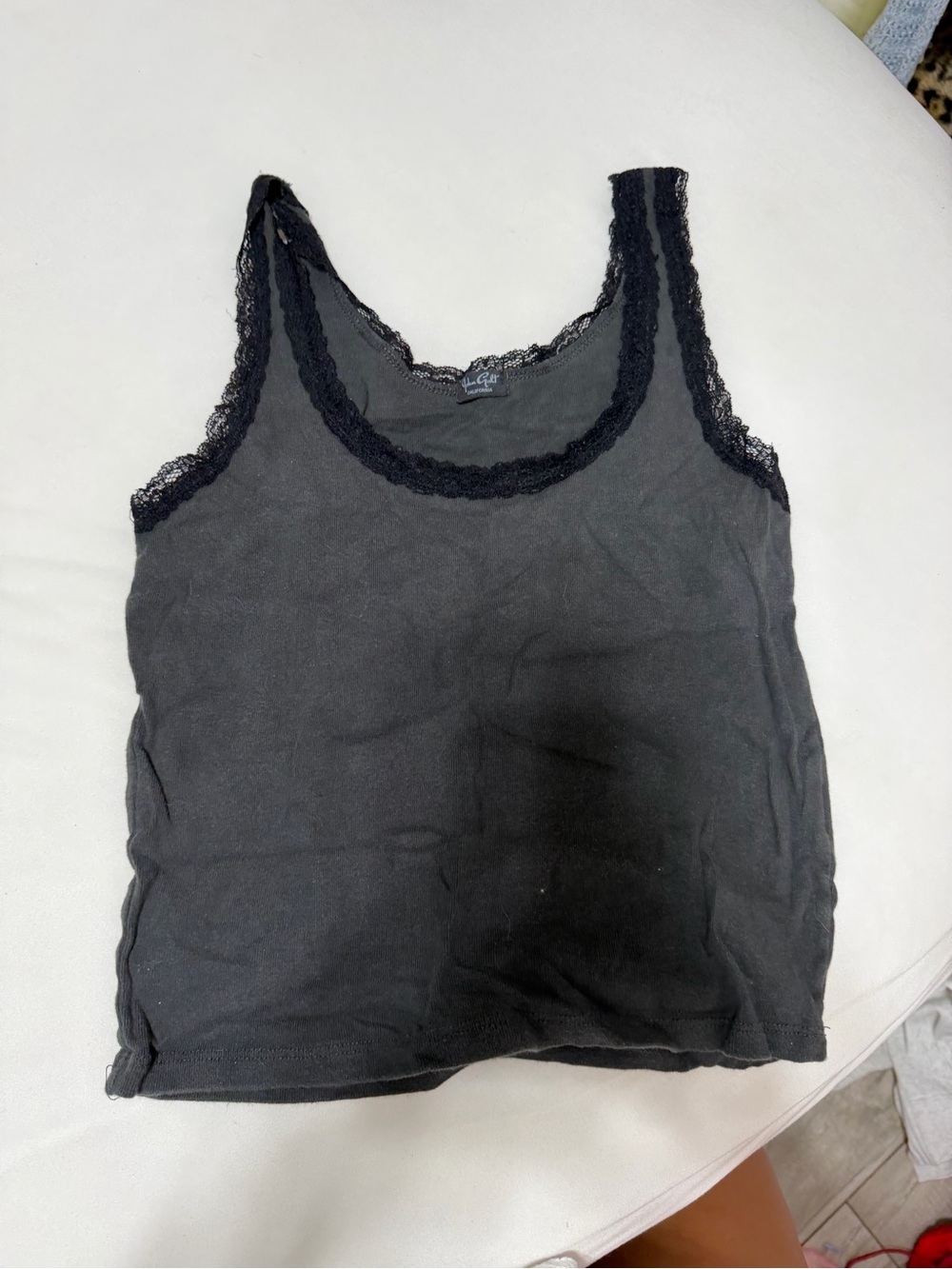 Black Lace Trim Tank Top -